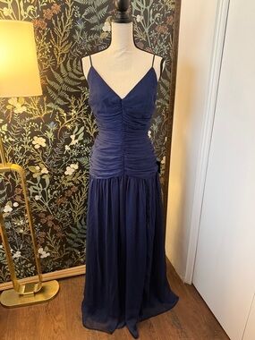 Navy Ruched Spaghetti-Strap Maxi Dress